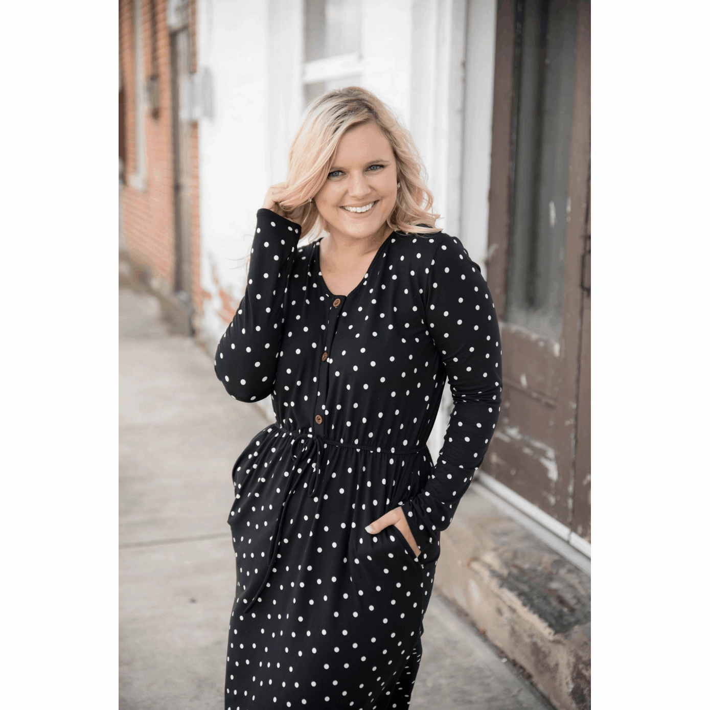 Perfect Layer Polka Dot Button Midi Dress