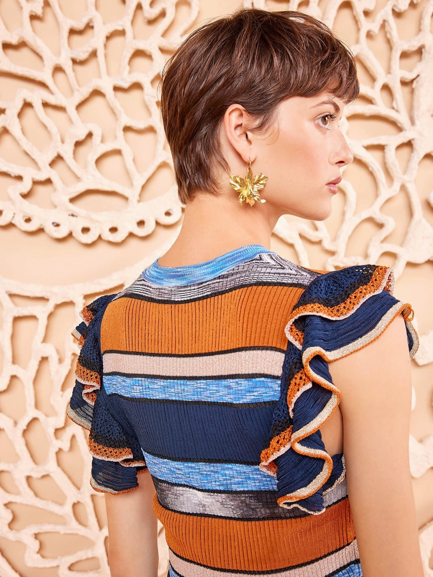 Multi Pocket Configuration Flexible Knit Fabric Cecile Top