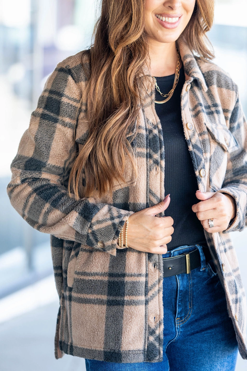 Check Mate Shacket Fringe Detail