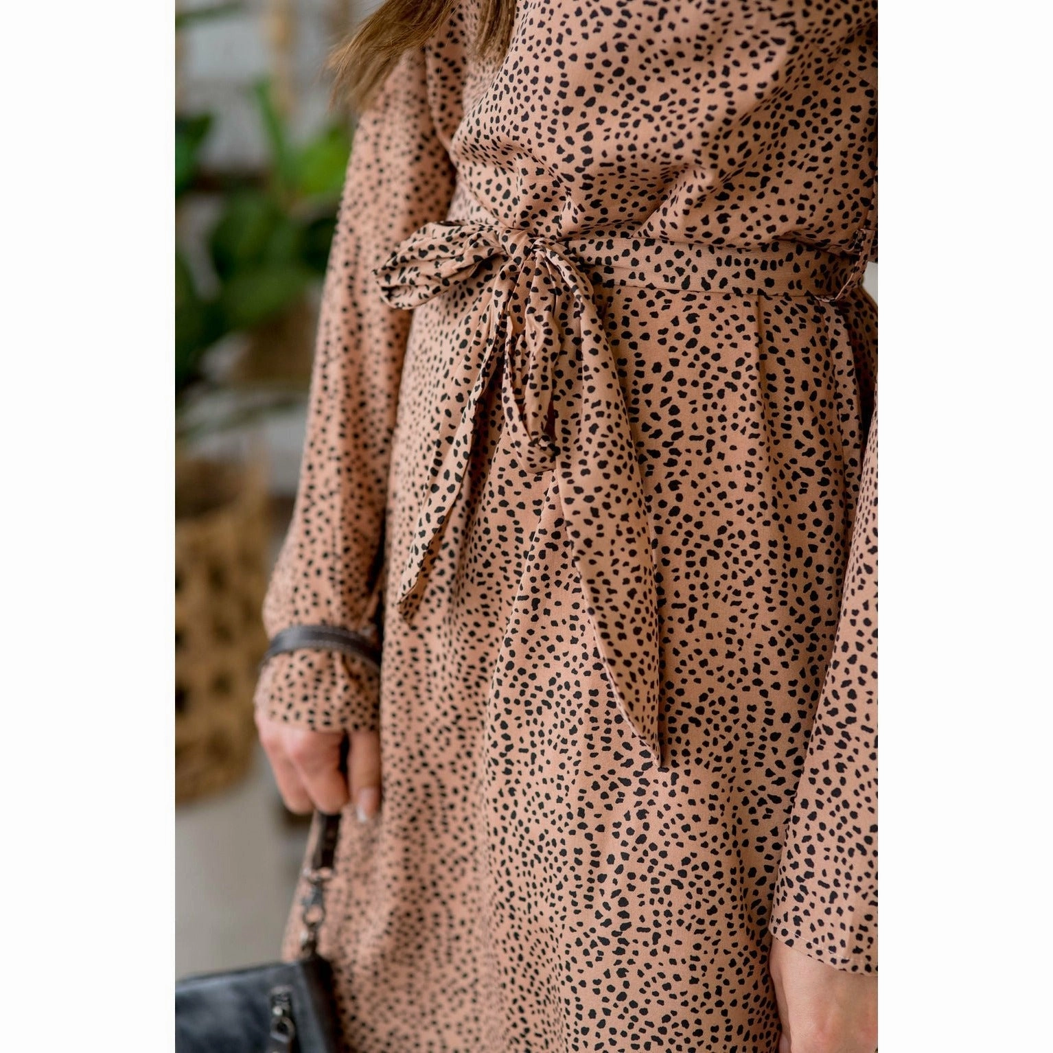Work or Play Cheetah Long Sleeve Tie Waist Dress