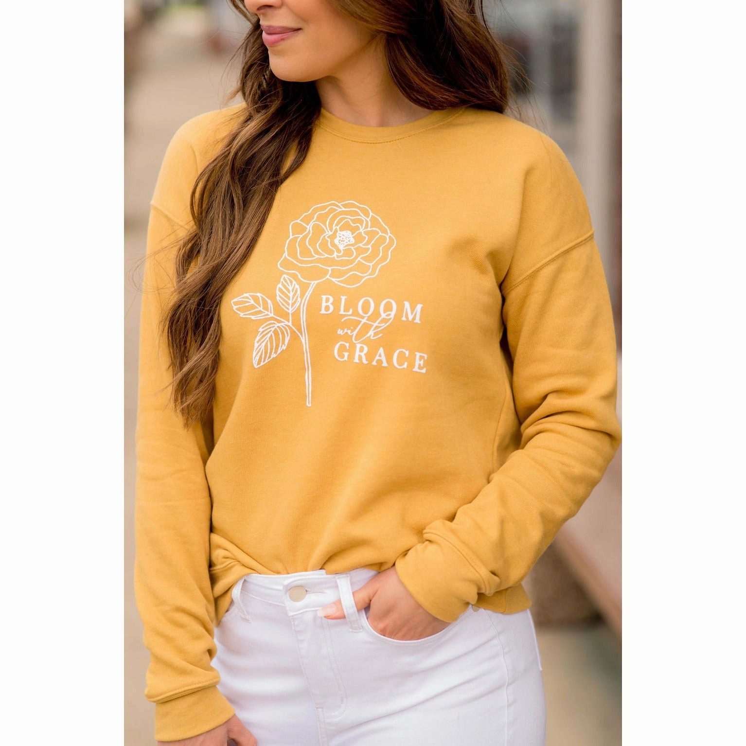 Windproof Design Cold-Weather Wear Bloom With Grace Graphic Sweatshirt