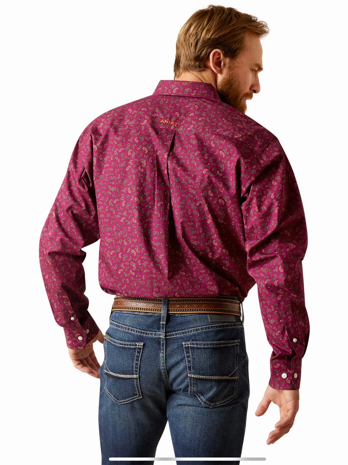 Ventilated Back Panel Temperature Regulating Ariat Men??s Magenta Wrinkle Free Vernell Shirt