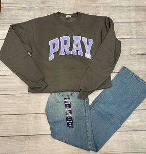 Granite Crewneck with Lavender PRAY Chill Wear Simple Wear