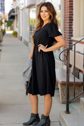 Timeless Waist Fit Light Finish Puffed Sleeve Wrap Top Dress