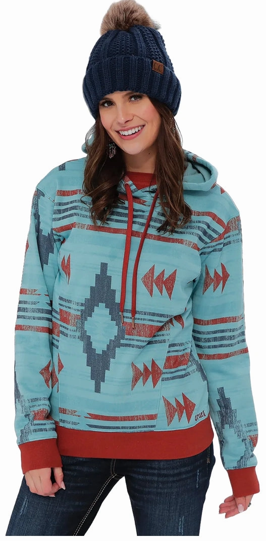 Cinch Light Blue Aztec Print  Hoodie Stretchable Fit