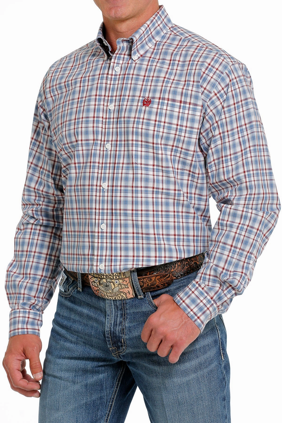 Festival Fashion Cinch Men's Blue/Red/Cream Plaid Shirt