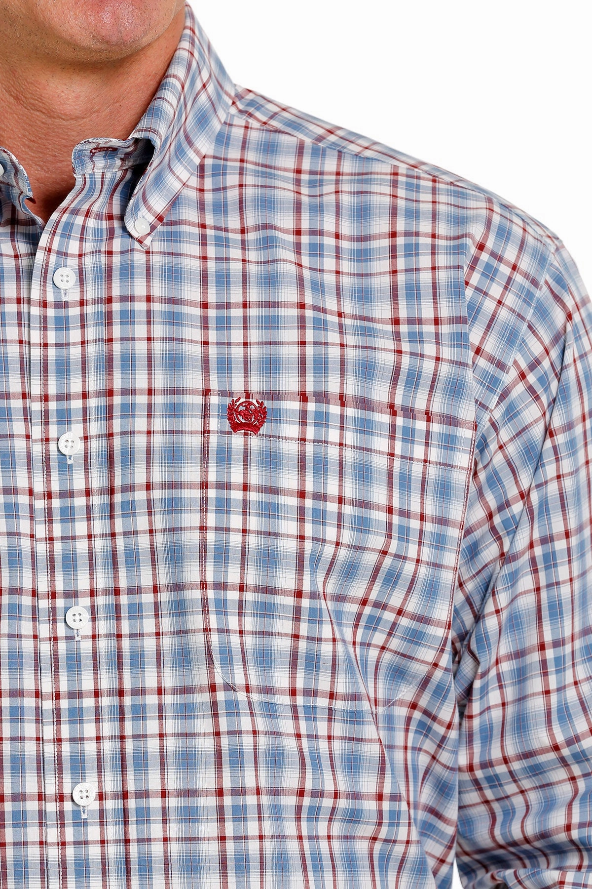 birthday party Cinch Men's Blue/Red/Cream Plaid Shirt