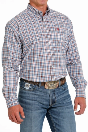 Cinch Men's Blue/Red/Cream Plaid Shirt Reinforced Seams