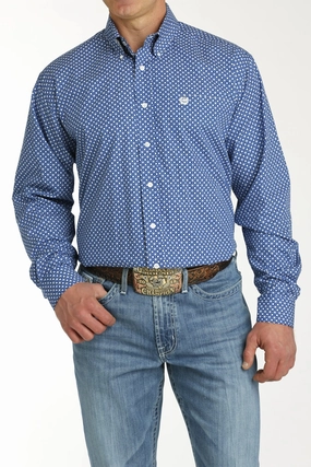 Cinch Men's Blue Star Print Shirt Ergonomic Back Panel Chic Ensemble