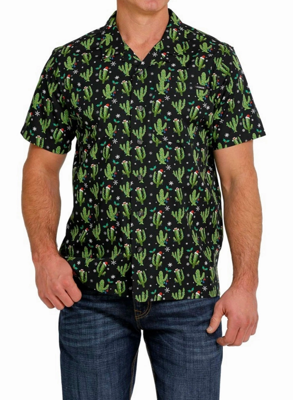 Smart Layering Standalone Option Cinch Men??s Christmas Santa Cactus Camp Shirt
