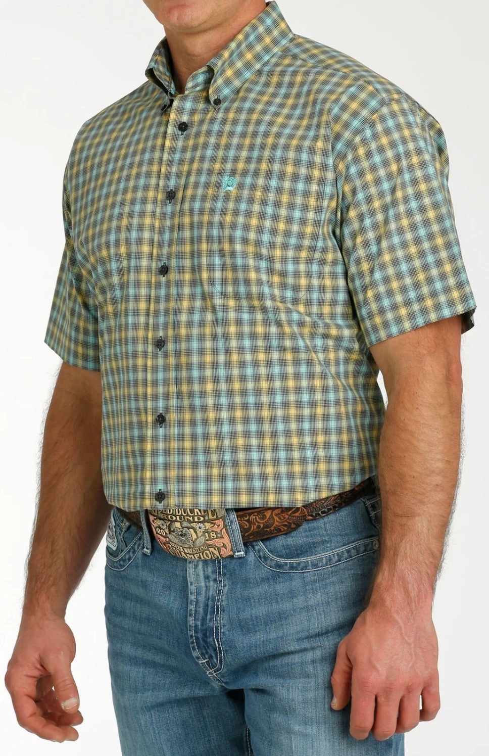 Cinch Men??s Green/Yellow/Blue Plaid Shirt Fashion Forward
