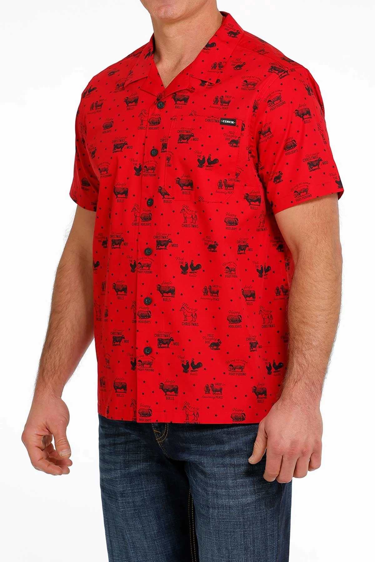 Cinch Men??s Jingle Bulls Camp Shirt-Red family gathering