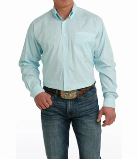 Soft Collar Design Cinch Men??s Light Blue Geo Print Shirt