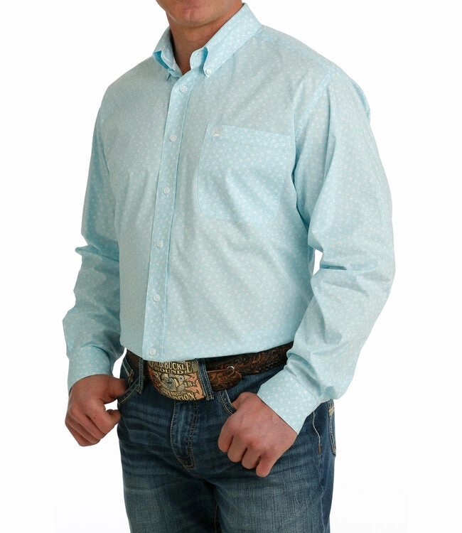 Cinch Men??s Light Blue Geo Print Shirt Pocket Detail