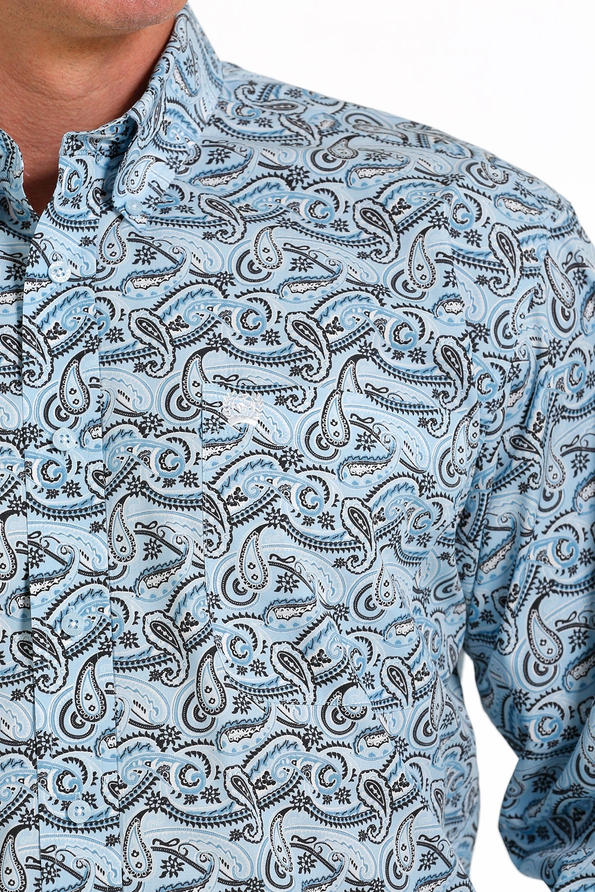 Neutral Tones Athleisure Trend Cinch Men??s Light Blue Paisley Print Shirt