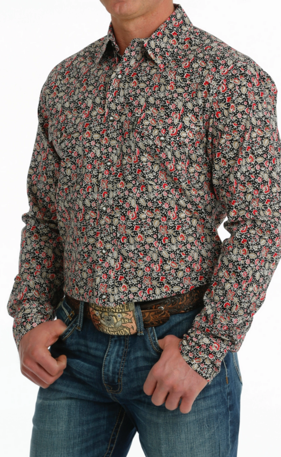 Temperature Regulating Beach Ready Cinch Men??s Modern Fit Black Flower Print Shirt