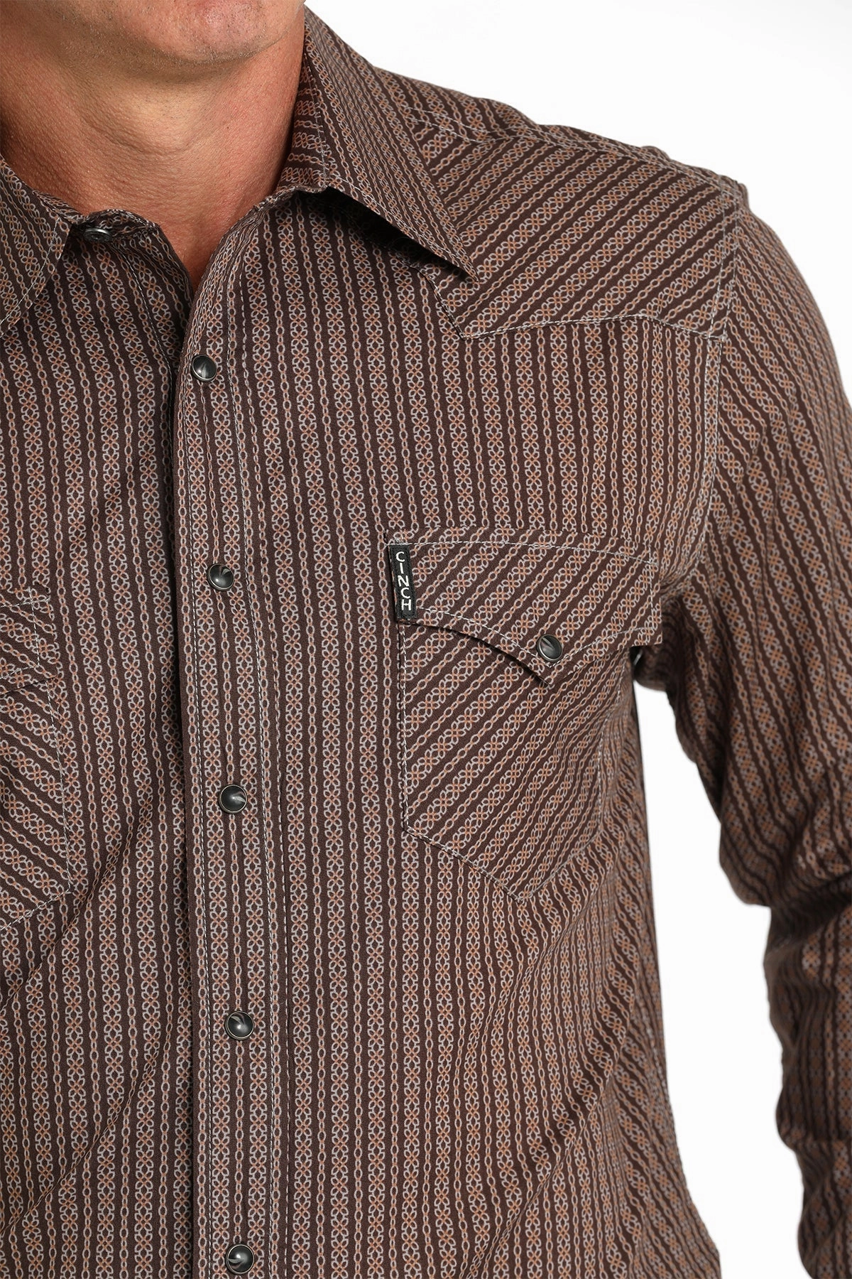 youth trend Go-To Look Cinch Men??s Modern Fit Brown Print Shirt