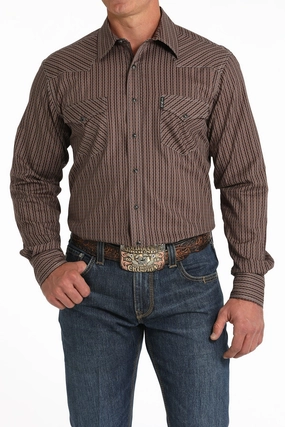 Edgy style Cinch Men??s Modern Fit Brown Print Shirt