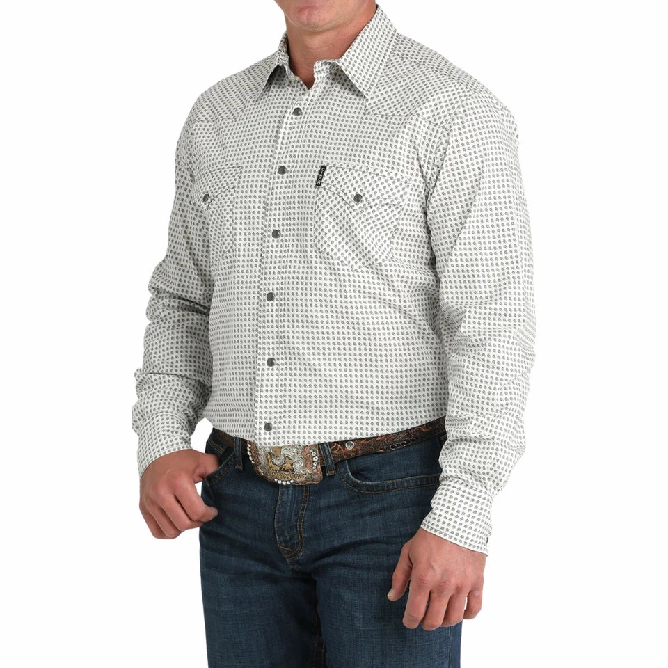 Cinch Men's Modern Fit Cream Geo Print Shirt Bold colors