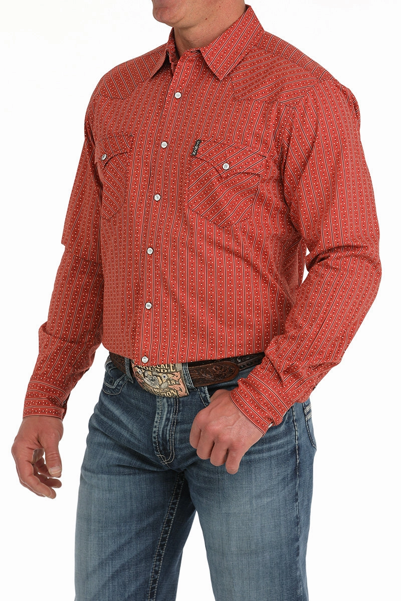 Cinch Men's Modern Fit Red Striped Shirt Sleek Style Seamless construction