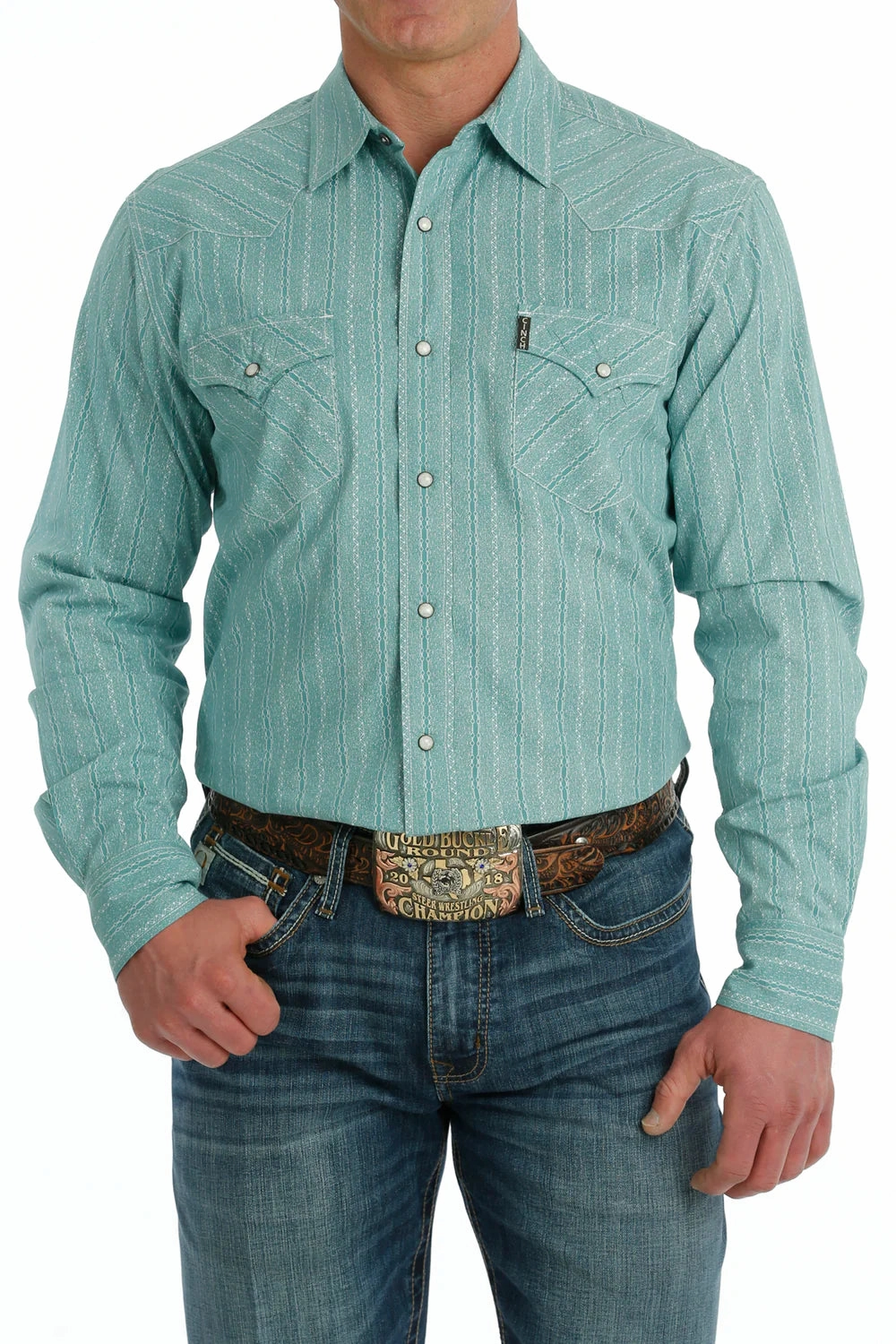 Designer Touch Cinch Men's Modern Fit Teal Snap Shirt
