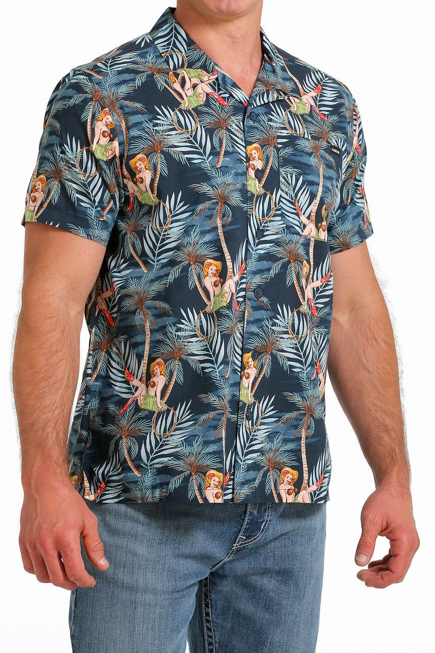 stain resistant coating Durable Buttons Cinch Men's Navy Tropical Pin-Up Aloha Camp Shirt