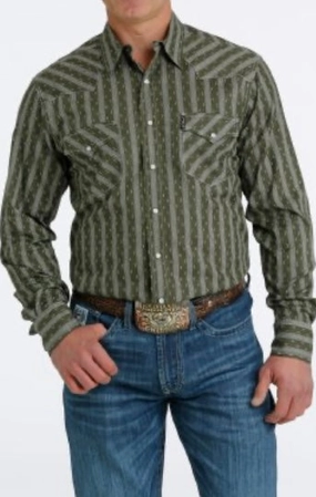 Cinch Men's Olive Striped Shirt Networking Session