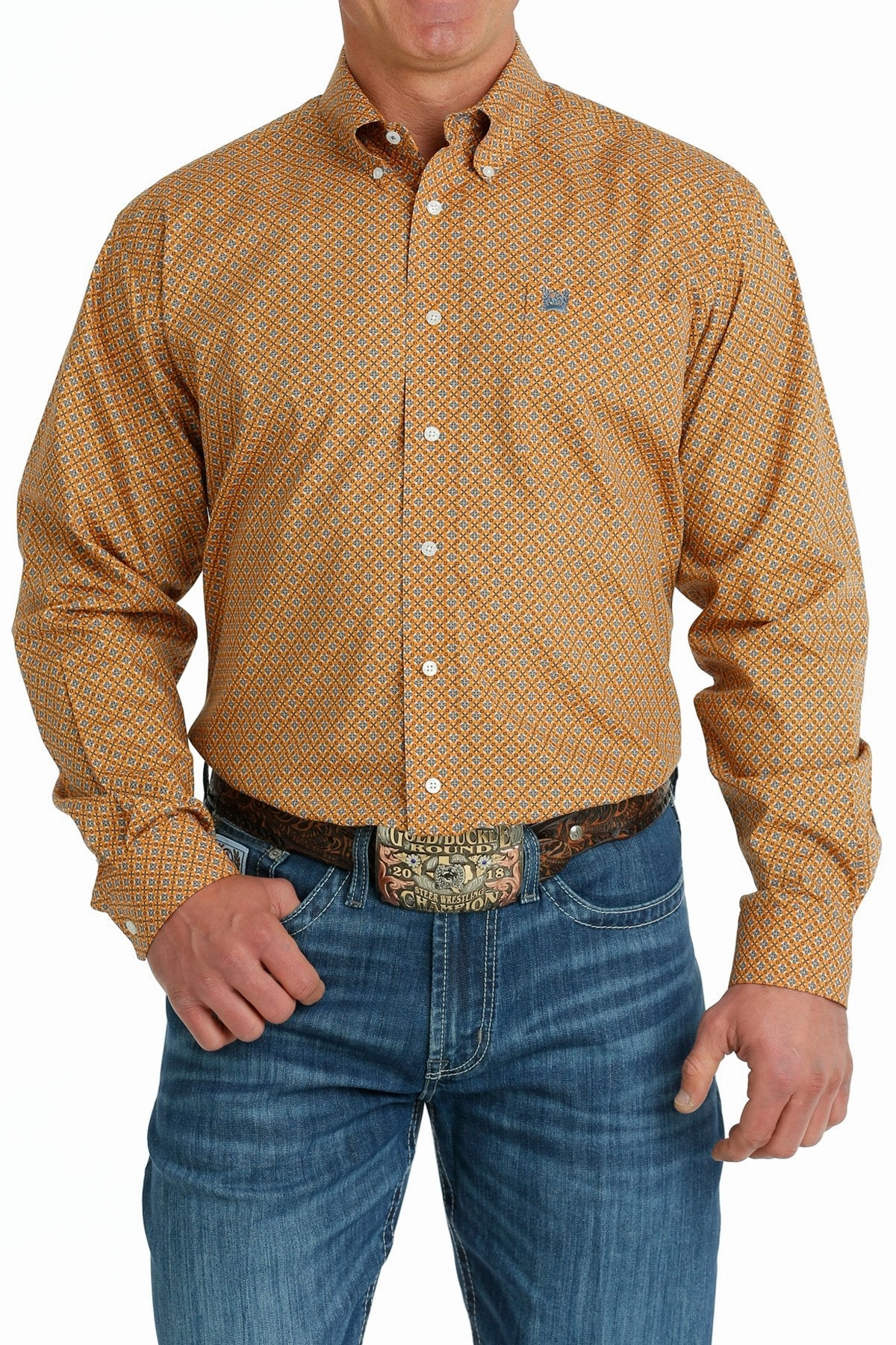 Subtle pattern Versatile Fit Cinch Men's Orange & Blue Geometric Shirt