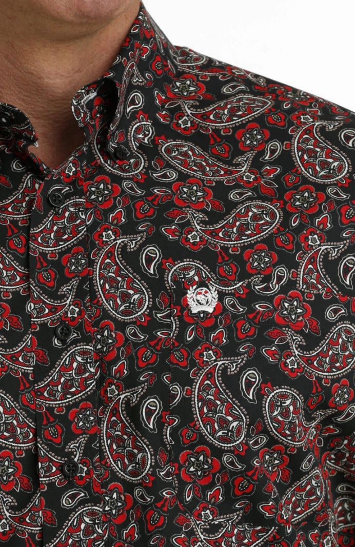 Cinch Men??s Red & Black Paisley Shirt Durable Stitching