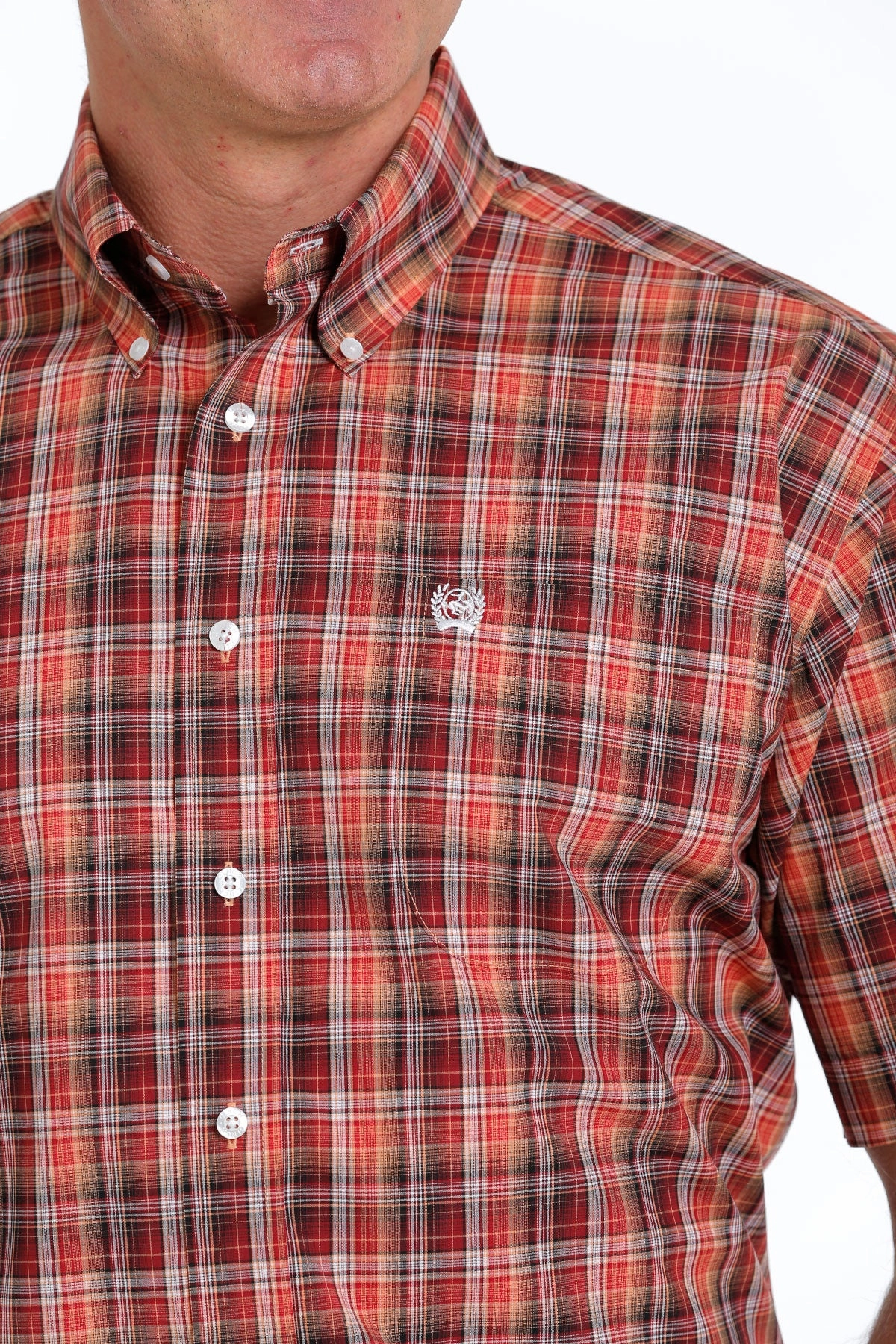 Cinch Men??s Red Plaid Shirt Quick Release Cuffs Easy Comfort