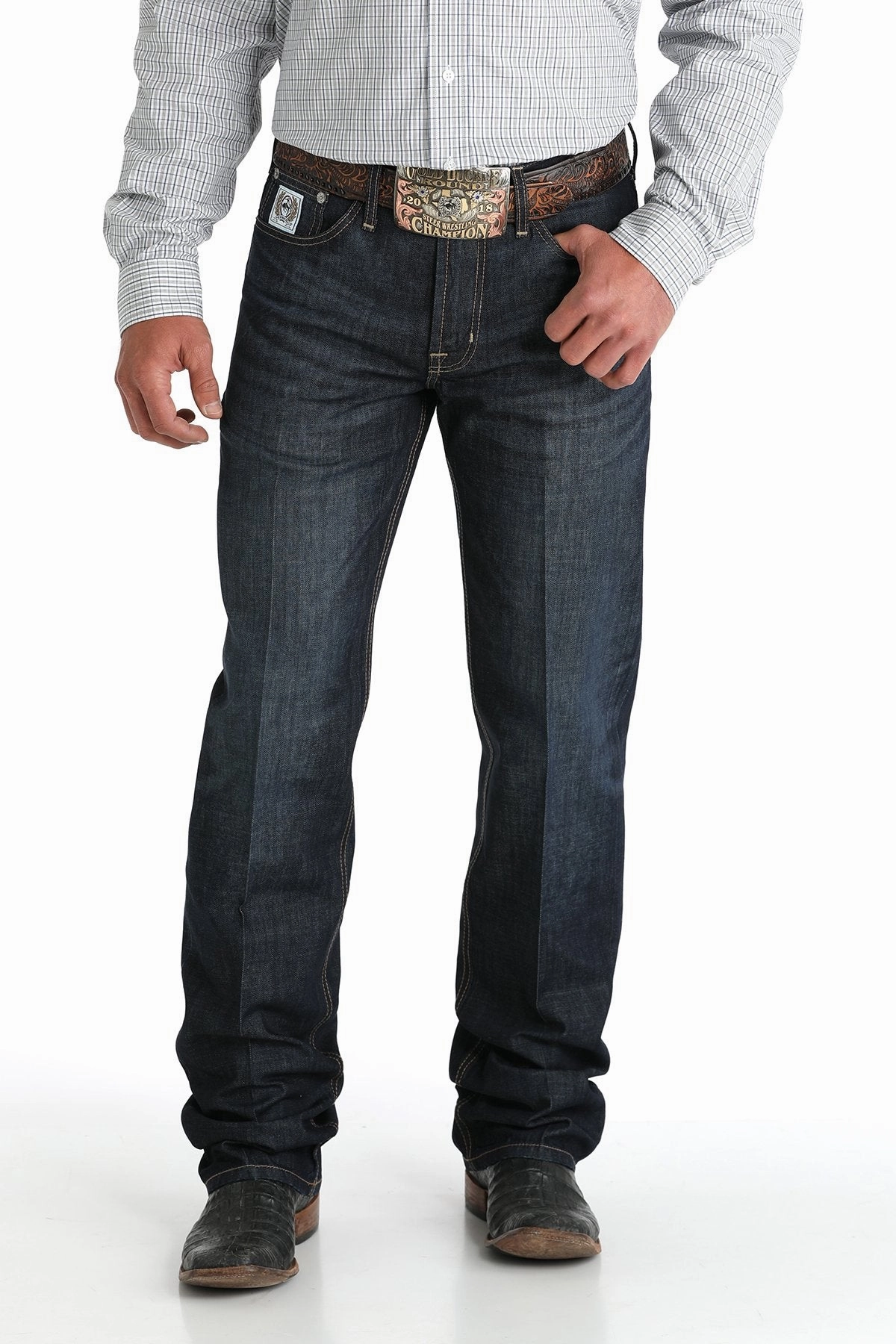 Cinch Men's Relaxed Fit White Label-Dark Stonewash Office Wear Modern Belt Loop Reinforcement