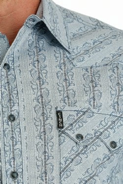 Cinch Men??s White Modern Fit Printed Shirt Oversized style Minimalist Closure