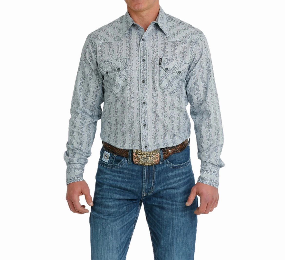 Animal Print Cinch Men??s White Modern Fit Printed Shirt