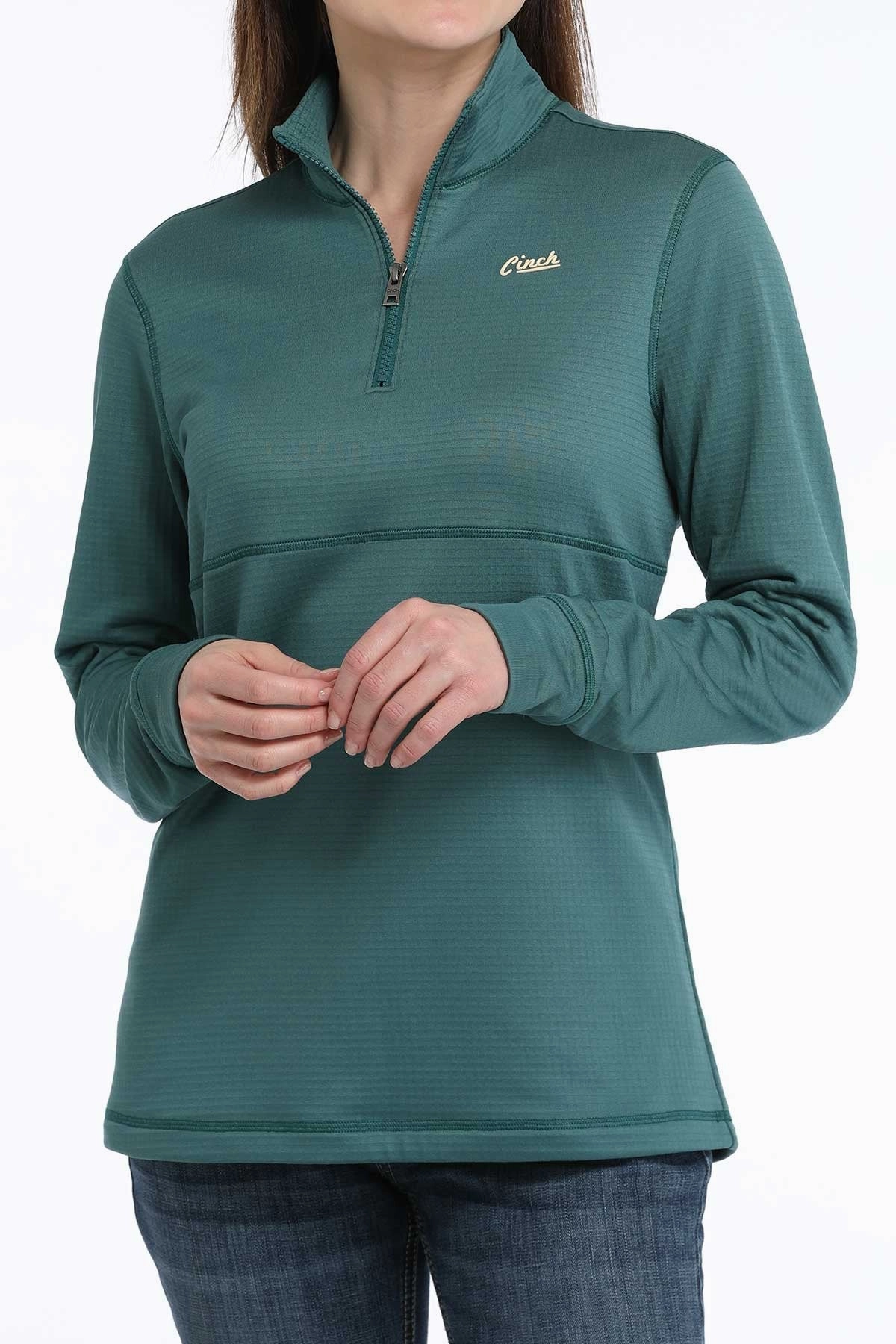Cinch Women??s Green 1/4 Zip Sweatshirt Street Inspired