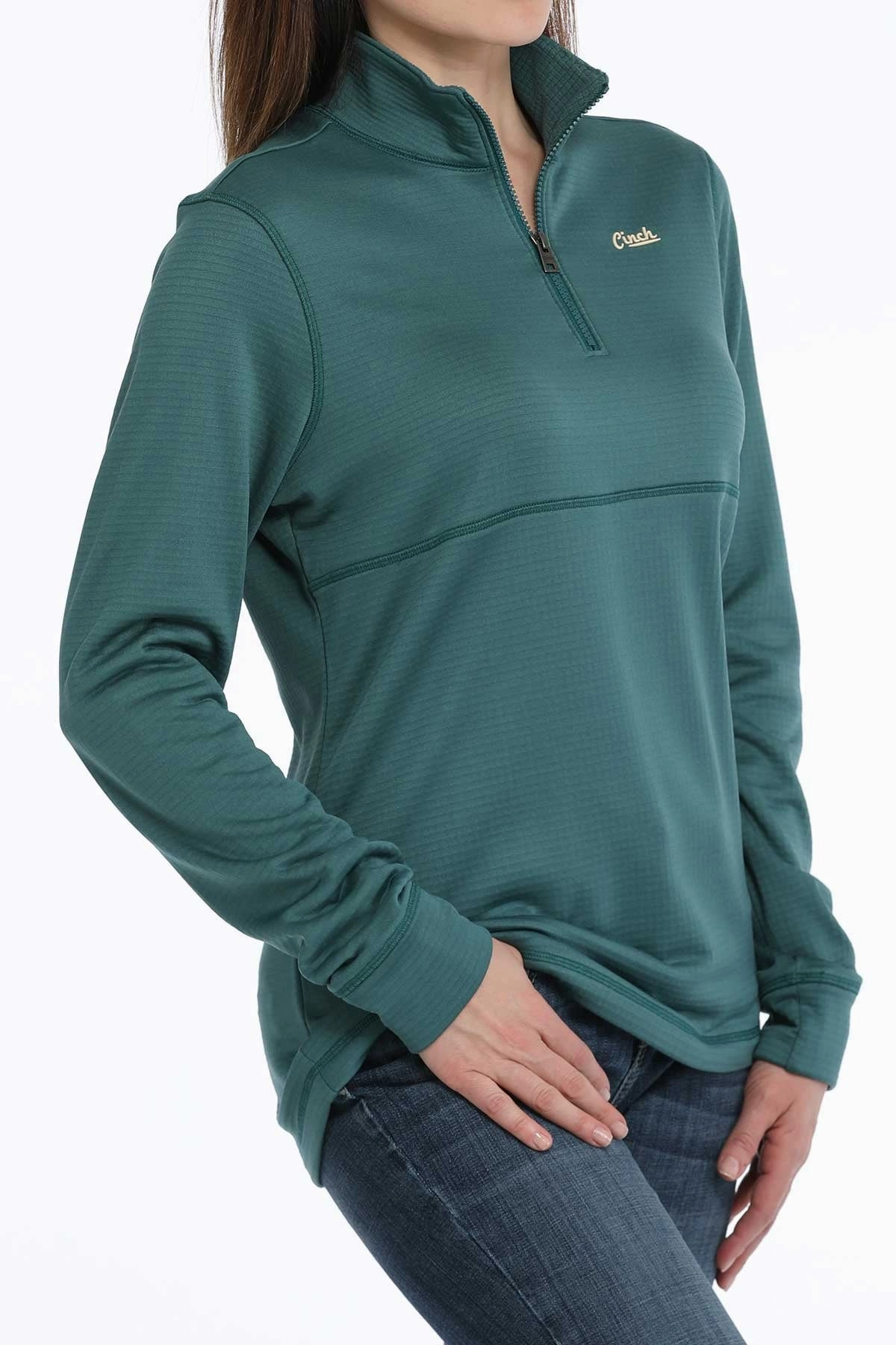 hiking clothes Kangaroo Pocket Style Cinch Women??s Green 1/4 Zip Sweatshirt