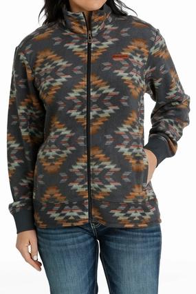 Refined Detail Cinch Women??s Navy Aztec Fleece Jacket Lightweight Fabric