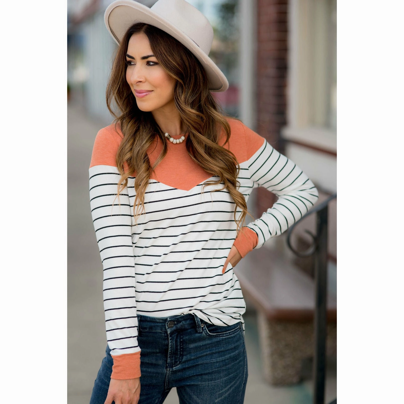 Cozy Chic Black Striped Solid Triangle Shoulder Tee