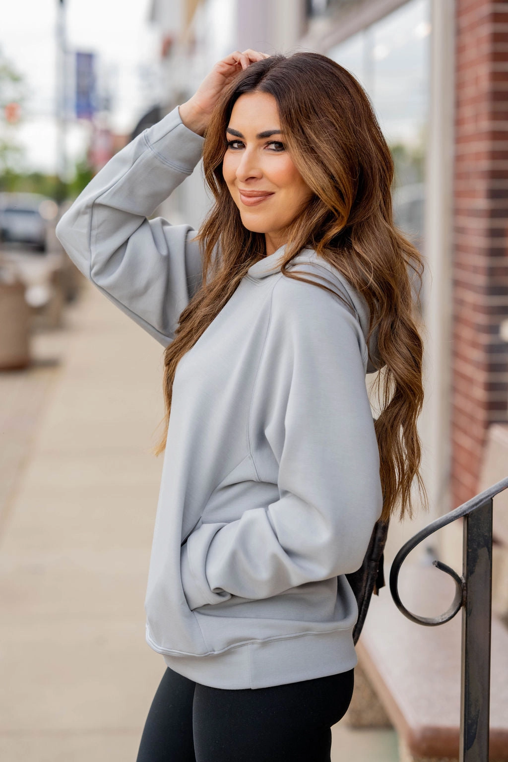 Side Pocket Hooded Sweatshirt rhinestone accents