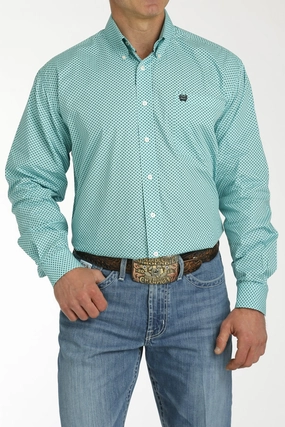 Cinch Men's Turquoise Geo Print Shirt Formal Elegance Mountain Escape