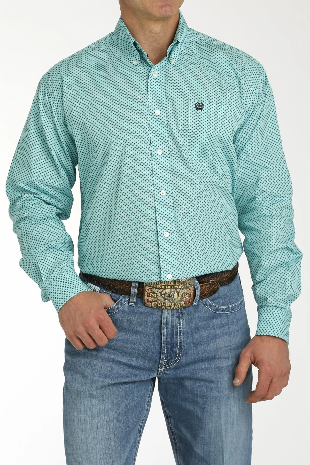Cinch Men's Turquoise Geo Print Shirt Runway Inspired