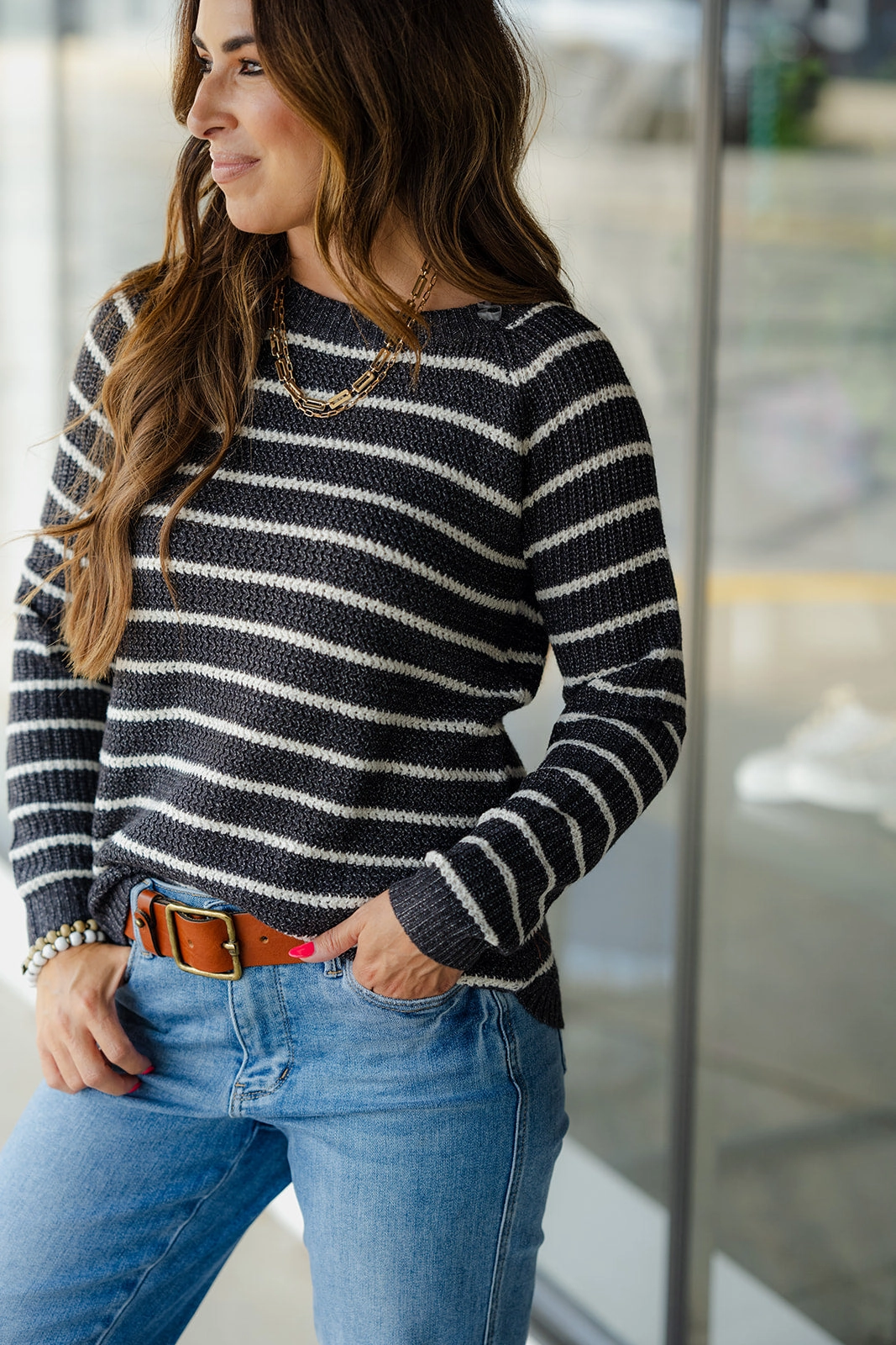 Compact Travel Design Cozy Knit Striped Sweater