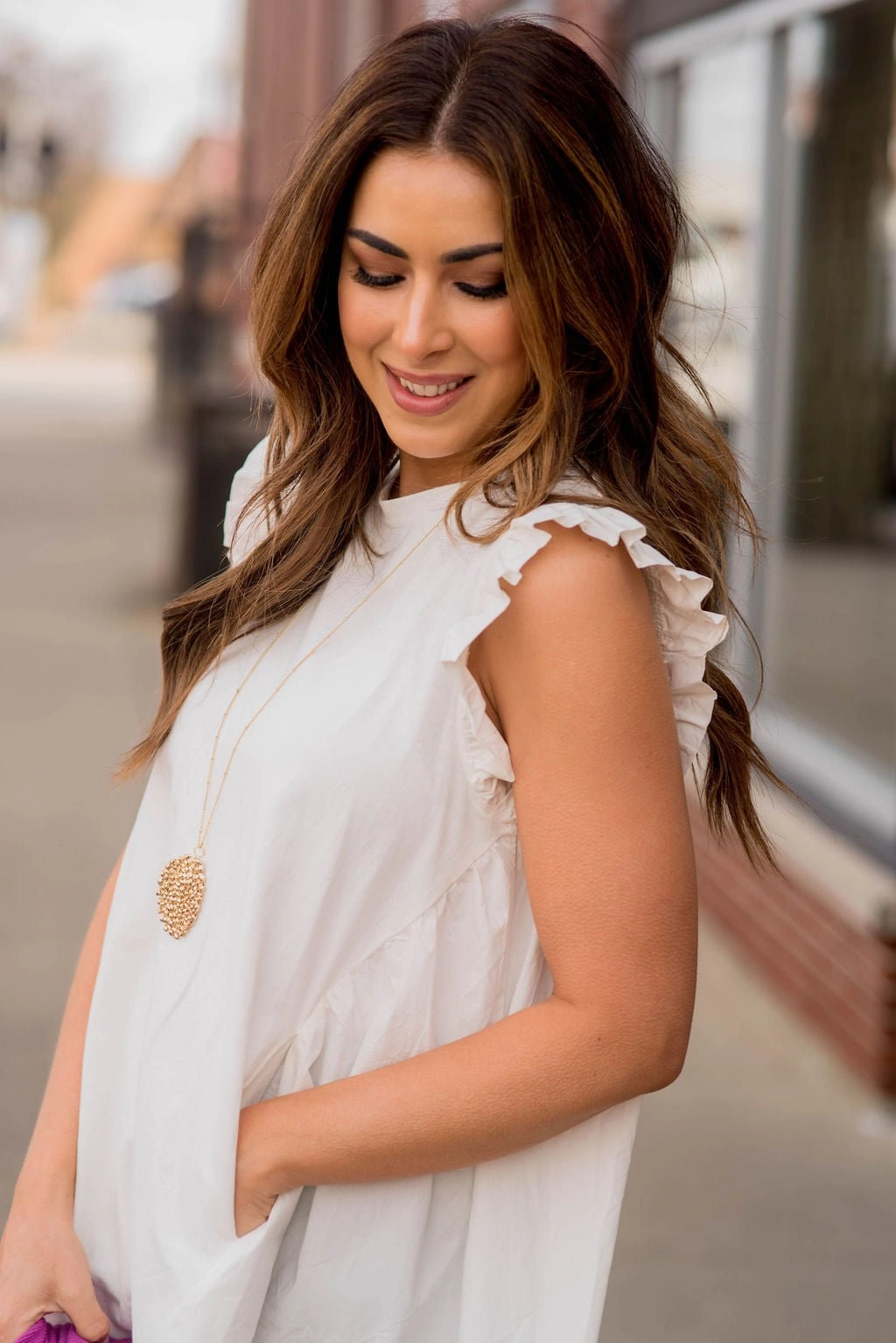 Airy Drape Flattering Waistband Fit Flutter Trim Babydoll Dress