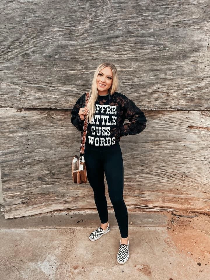 Distressed Coffee, Cattle, & Cuss Words Sweatshirt Retro Style Sport Layers