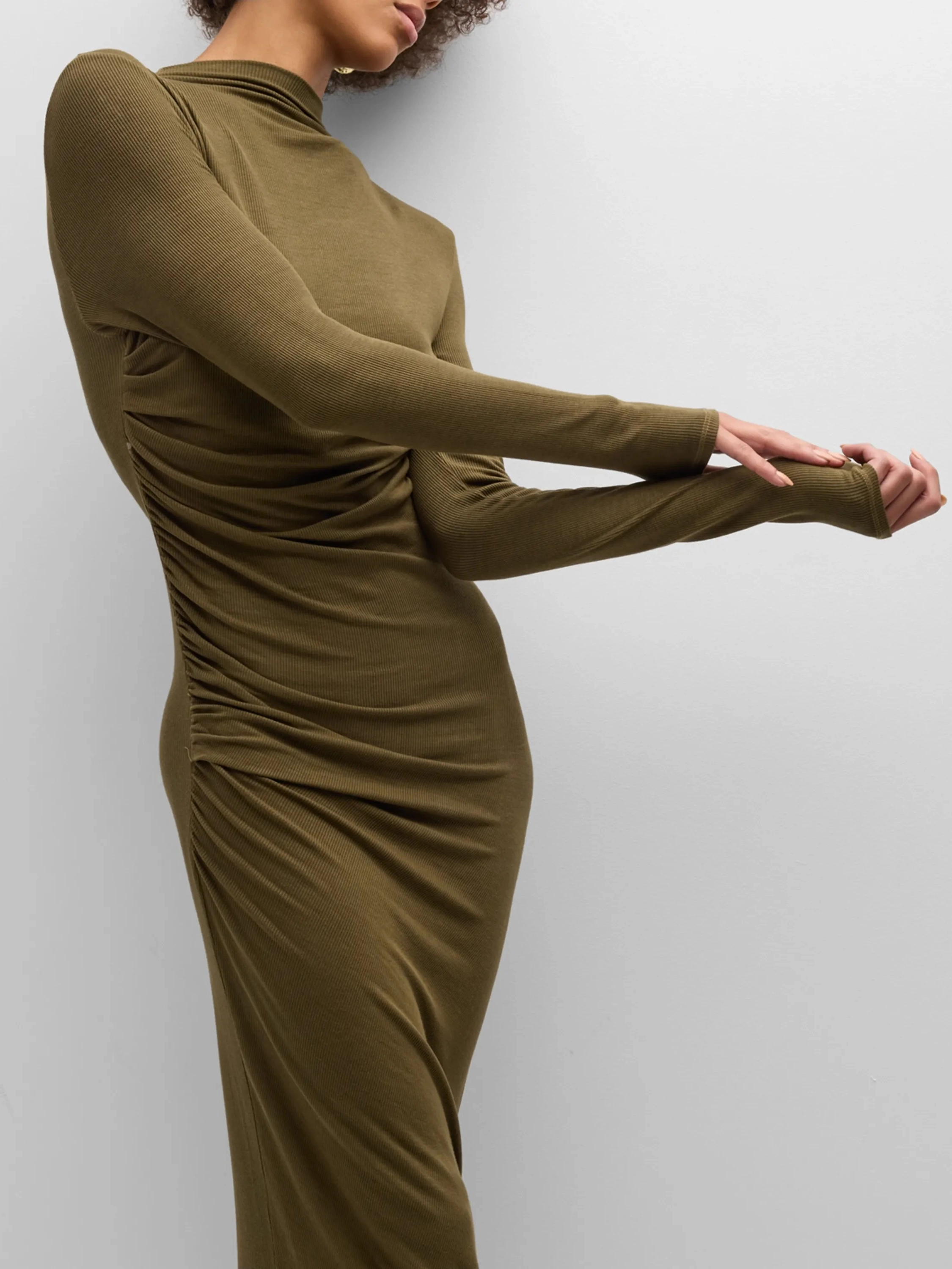 Silk Knit L/S Twist Midi Dress Smooth Blend