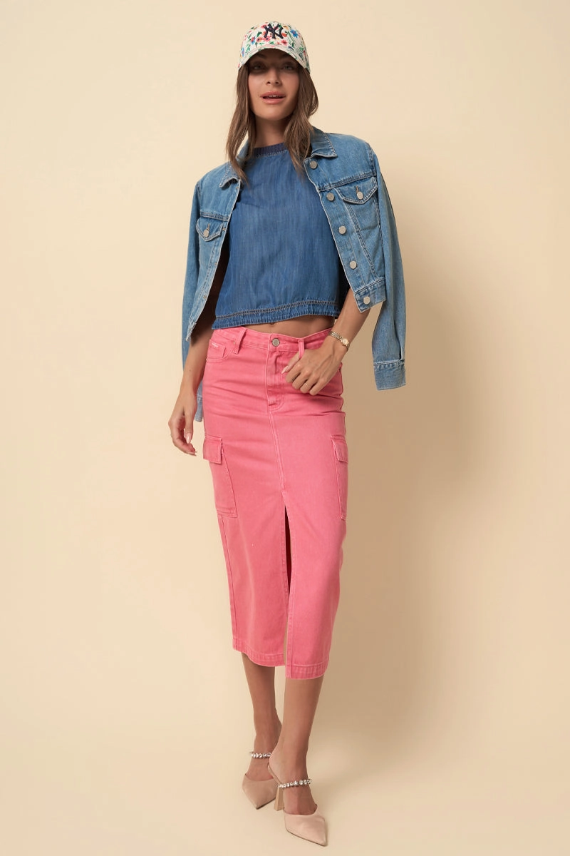 COLOR CARGO MIDI SKIRT Breezy Outfit