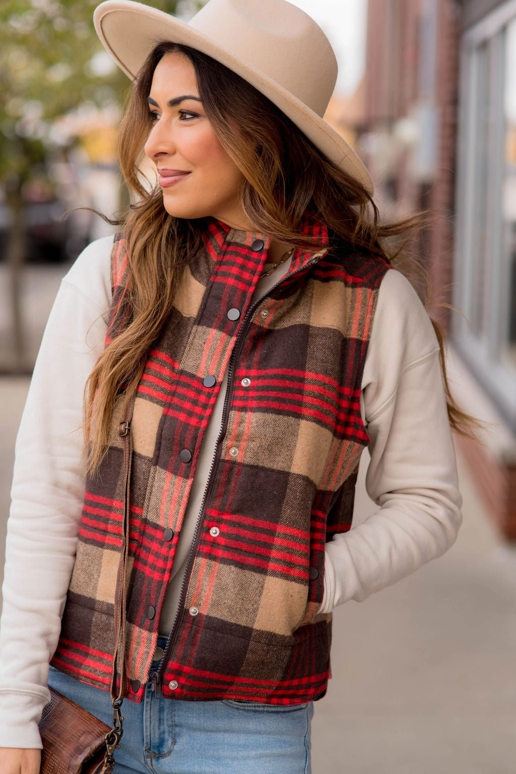 Stretch Material Color Pop Plaid Vest