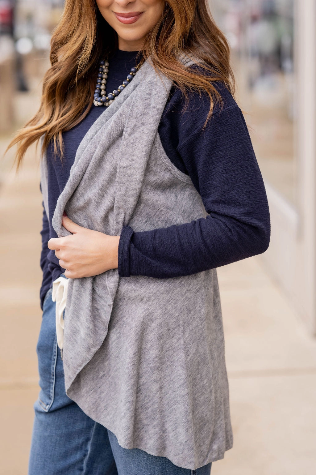 Moisture Wicking Inner Heathered Waterfall Wrap Vest