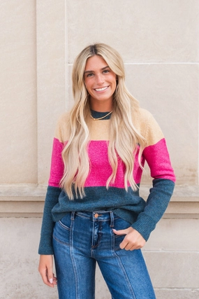 Cozy Knit Piece Breathable Layer Wear Stitch Accented Blocked Sweater