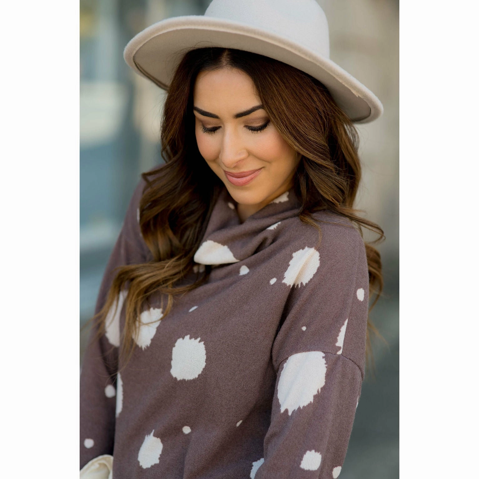Fashion Wearable Comfy Look Brushed Dot Cowl Neck Sweatshirt
