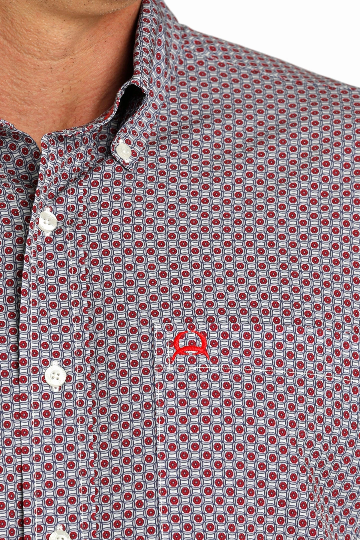 Seamless Shoulder Cinch Men's Arneaflex White Geo Print Shirt